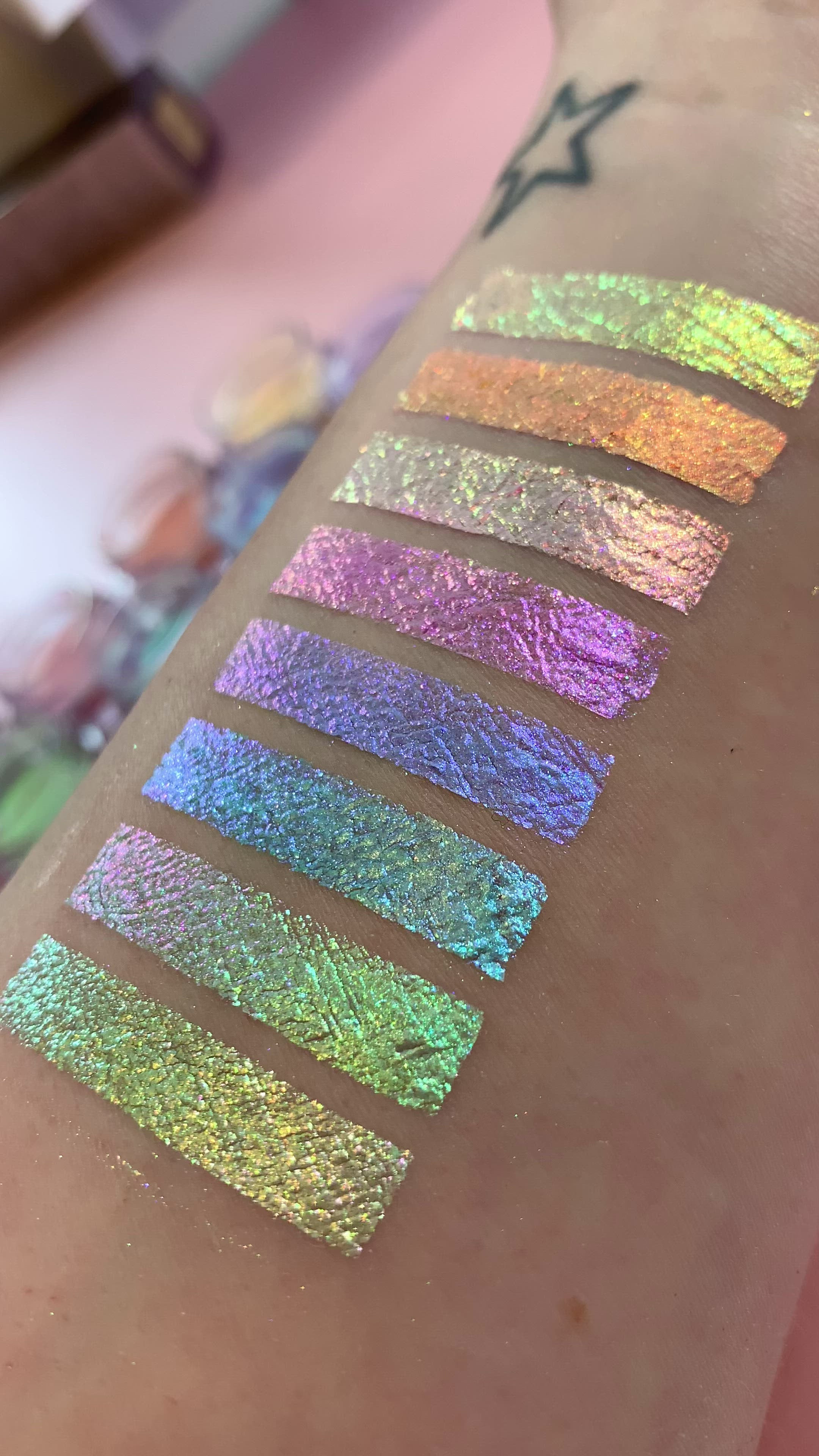 Pastel eyeshadow pastel duochrome pastel duo chrome pastel makeup pastel eye makeup blue eyeshadow purple eyeshadow lilac eyeshadow duochrome pigment eye makeup for blue eyes green eyes luxury uk indie brand pro glitz chrome eye shadow eyeshadow palette best eye makeup makeup eyes multichrome eyeshadow glitter eyeshadow glitter eye pigmented eyeshadow loose pigment eyeshadow sparkle eyeshadow summer makeup cosmetics pro glitz forget me not swatch